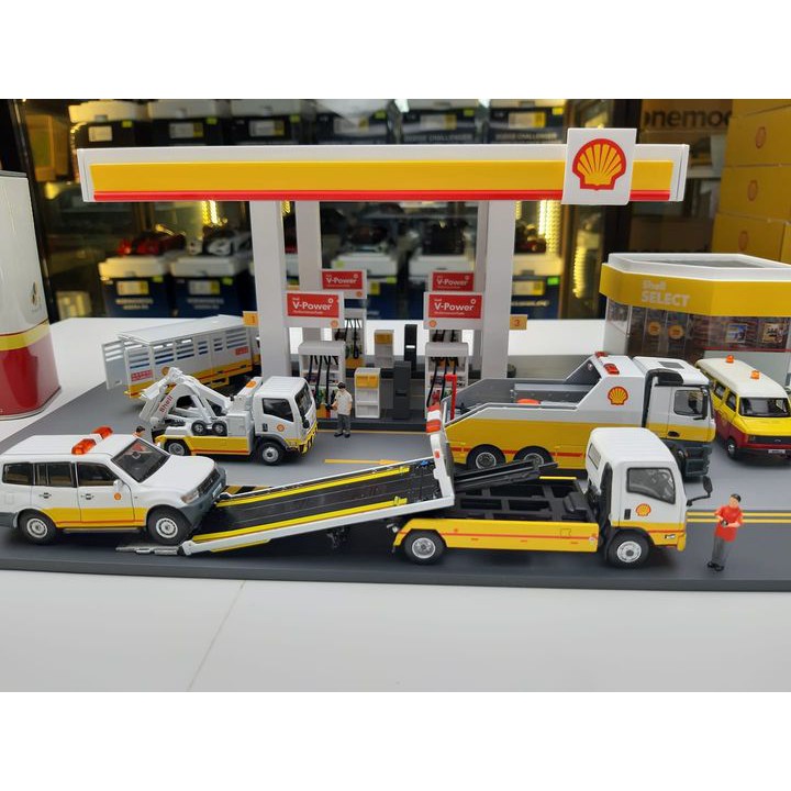 Shell ミニチュアガソリンスタンド G.FANS 1/64 組立ジオラマ ガソリンスタンド SHELL LEDライト