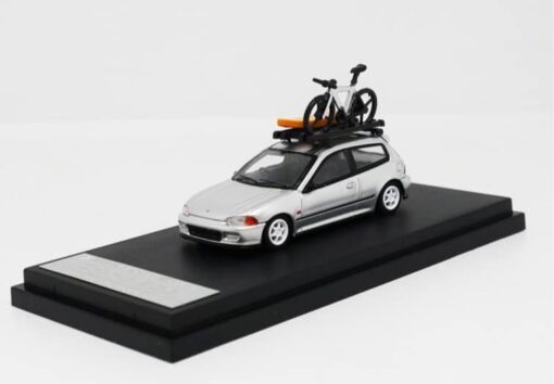 Street Weapon 1/64 Honda Civic EG6 Silver (with Spoon Sticker + Bike + Surfboard)