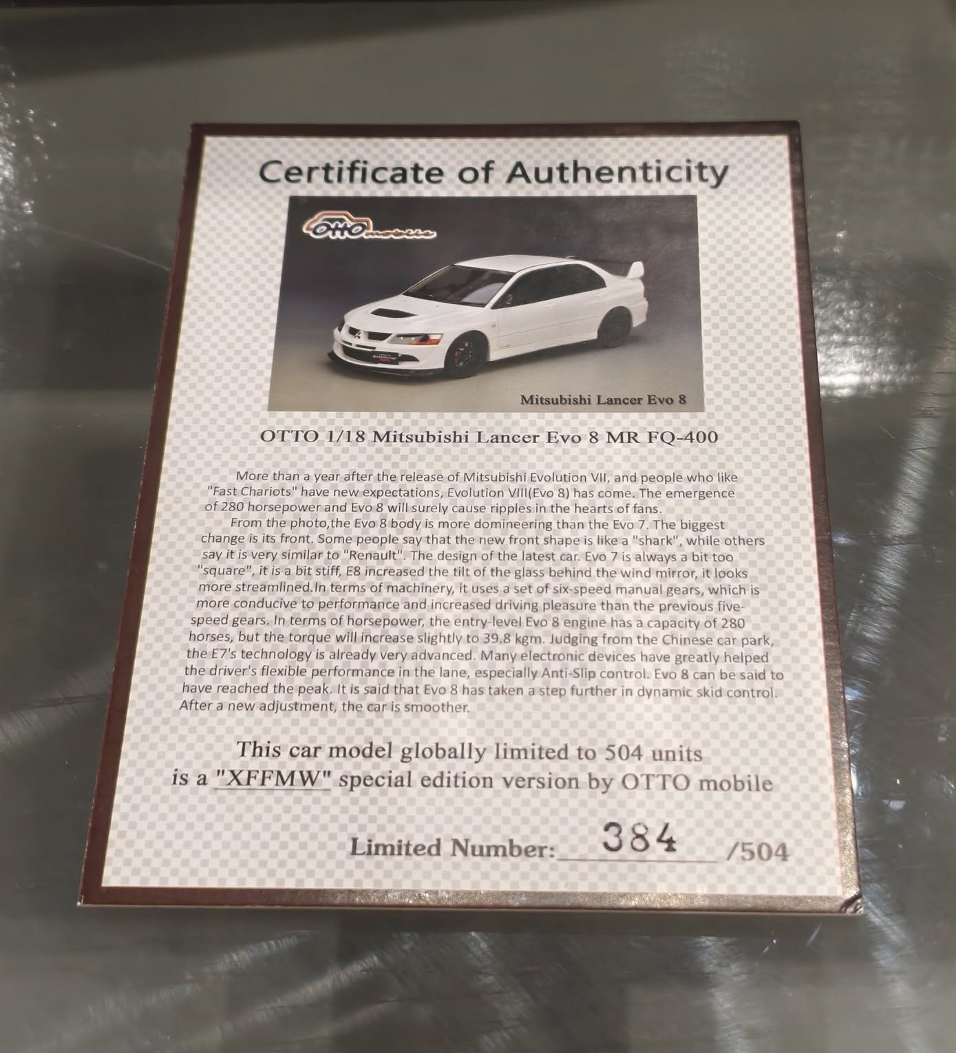 OttoMobile 1/18 Mitsubishi Lancer EVO 8 MR FQ-400 White - Image 6