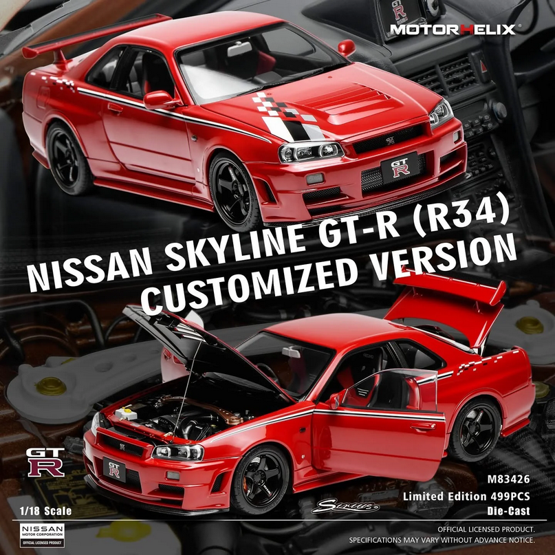 MOTORHELIX 1/18 Nissan Skyline GT-R (R34) CUSTOMIZED VERSION Red - Image 17
